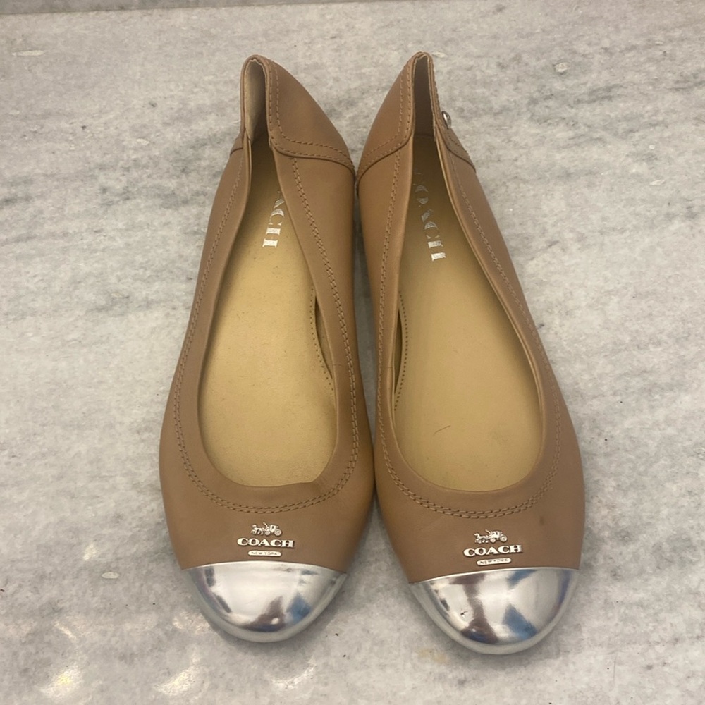 Coach Chelsea Tan Silver Cap Toe Leather Flat